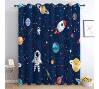 Bambini Tende Oscuranti 2 pannelli 140x260cm Astronauta Stella Dei Cartoni Animati Tende Occhielli Poliestere Termico e Riduzione del Rumore, Blu per Interni Camera da Letto e Soggiorno