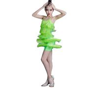 Bambini Vestito con Frange Senza Maniche Mini Abito Nappa Pratica Gonna Partito Clubwear Sala da Ballo Samba Tango Salsa Latino Stage Performance Costume per la Ragazza,Verde,150cm