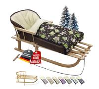 Bambiniwelt, combo, slittino in legno con schienale e corda da traino, incluso sacco a pelo universale invernale (108 cm), adatto anche per carrozzine e passeggini, in lana, design con gufi, Eule $14