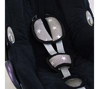BAMBINIWELT - Set di imbottiture universali per seggiolino auto, compatibile ad esempio con Maxi Cosi Cybex in cotone (stelle bianche grigie)