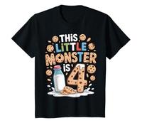 Bambino 4 Compleanno Bambino Bambina This Little Monster Is 4 Maglietta