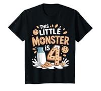 Bambino 4 Compleanno Bambino Bambina This Little Monster Is 4 Maglietta