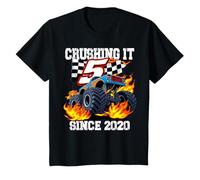 Bambino 5 Crushing It Since 2020, 5° Compleanno, Monster Truck Kid Maglietta
