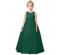 Bambino Abito Principessa Sera Matrimonio Cerimonia Ragazza Bretelle Abito da Damigella d'onore Fiore Fuori Spalle Scoperte Corpetto a Vita Alta, Verde 3, 11-12 Anni