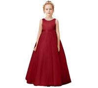 Bambino Abito Principessa Sera Matrimonio Cerimonia Ragazza Bretelle Abito da Damigella d'onore Fiore Fuori Spalle Scoperte Corpetto a Vita Alta, Rosso 3., 9-10 Anni
