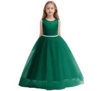Bambino Abito Principessa Sera Matrimonio Cerimonia Ragazza Bretelle Abito da Damigella d'onore Fiore Fuori Spalle Scoperte Corpetto a Vita Alta, verde scuro, 6-7 Anni