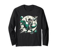 Bambino Astronauta Cavalcata Su Dino Trex Rock Space Rocker Luna Spazio Maglia a Manica