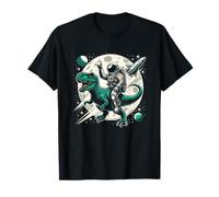 Bambino Astronauta Cavalcata Su Dino Trex Rock Space Rocker Luna Spazio Maglietta