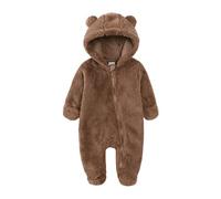 Bambino Autunno Inverno Romper Ragazzo e Ragazza Orso Orecchie Fleece Complesso con Piede Solido Abito One Piece con Cappuccio Jumpsuit (0-3 mesi, Marrone scuro)