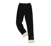 Bambino bambina in cotone spesso foderato in pile caldo leggings elastici base nono pantaloni lunghi alla caviglia collant per calze invernali maglioni e pantaloni bambina, Nero , 8-10 anni