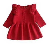 Bambino Bambini Ragazza Manica Lunga Maglione Abito Maglia Inverno Autunno Una Linea Abiti Rosso,3-6 Mesi