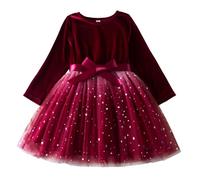 Bambino Bambini Ragazze Natale Manica Lunga Bowknot Stelle Stampe Abiti Abiti in Costume Danza Moderna