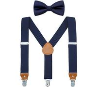 Bambino Bretella Cravatta a farfalla - Sospensione regolabile di forma con Seta Cravatte per le ragazze dei ragazzi di WELROG (Blu navy +blu navy cravatta a farfalla)