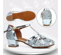 Bambino Brillantini Interno Danza Scarpe Tacco Alto Simil Camoscio Suola Ballo