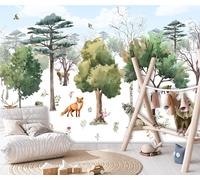 Bambino Camera Carta da Parati Animale Foresta Verde Bianco Murale Unisex Vivaio