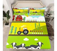 Bambino Carino Mucche Lenzuolo con angoli per Ragazze Ragazzi Bambino Bambini Cartone Animato Trattore Set Biancheria Da Letto Kawaii Pigs Colorato Paesaggio Naturale Lenzuolo Set Agriturismo Paese