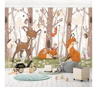 366x254cm Carta da Parati Murale per Bambini Camera Vivaio Foresta Animali Scena