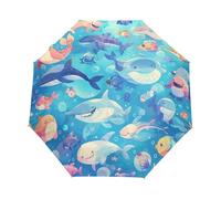 Bambino Cartone Animato Pesce Di Mare Blu Ombrello Pieghevole Automatico Ombrelli Antivento Protezione UV da Viaggio per Bambini Ragazzi Ragazze