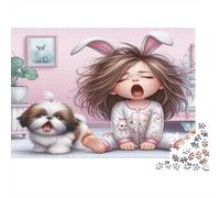 Bambino che sbadiglia con le orecchie da coniglio Puzzles 1000 Pezzi Carta riciclata per adulti Puzzle per adulti Gioco stimolante Ottima idea regalo per relax per uomini e donne 38x26cm/1000pcs