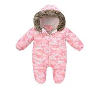 Bambino con cappuccio Pagliaccetto Inverno Tuta da Neve Caldo Cappotto Neonato Manica Lunga Cerniera Tuta Pezzo Unico Abiti Rosa 18-24 mesi