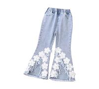Bambino Denim 3D stampa floreale pantaloni bambino ragazza pantaloni volant pizzo jeans per bambini da 3 a 12 anni ragazza vestito con leggings, Blu, 4-5 Jahre