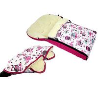 Bambino di Dreams * Kombi Pacchetto * Muff + SACCO A PELO 90 cm - Gufo $1 - in lana d' agnello per passeggino, Buggy, Ruota Ciondolo - Lana - Scaldamani