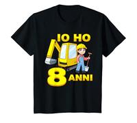Bambino Escavatore 8 Compleanno Bambino Cantiere Figlio Io Ho 8 Anni Maglietta