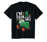 Bambino Farm Green Tractor 5° compleanno festa contadino ragazzo 5 anni Maglietta