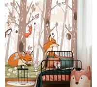 Bambino Foto Carta da Parati Murale Foresta Animali 368x254cm Vivaio Volpi Beige