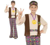 Bambino Hippie Ragazzo Costume 1960s 70s Libro Settimana Giorno Vestito Nuovo