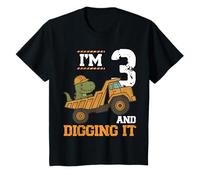Bambino I'm 3 and Digging It Dinosaur 3rd Birthday Construction Maglietta
