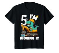 Bambino I'm 5 And Digging It 5th Birthday - Simpatica costruzione di dinosauri Maglietta
