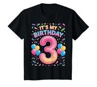 Bambino It’s My Birthday Age 3 Colorful Balloon Confetti Theme Maglietta