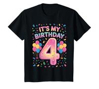 Bambino It’s My Birthday Age 4 Colorful Balloon Confetti Theme Maglietta