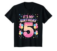 Bambino It’s My Birthday Age 5 Colorful Balloon Confetti Theme Maglietta
