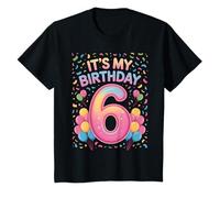 Bambino It’s My Birthday Age 6 Colorful Balloon Confetti Theme Maglietta