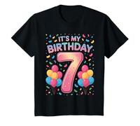 Bambino It’s My Birthday Age 7 Colorful Balloon Confetti Theme Maglietta