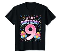 Bambino It’s My Birthday Age 9 Colorful Balloon Confetti Theme Maglietta
