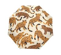 Bambino Leopardo Cartone Animato Beige Ombrello Pieghevole Automatico Ombrelli Antivento Protezione UV da Viaggio per Bambini Ragazzi Ragazze