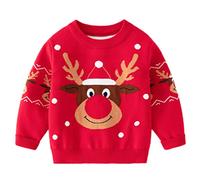 Bambino Maglione di Natale Felpa a Maglia per ragazzi invernale Pullover lavorato a maglia per ragazzi in cotone di cervo Abbigliamento 2-3 Anni Rosso