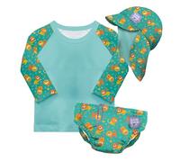 Bambino Mio, Set da nuoto per bambini piccoli riutilizzabili con protezione UPF 40+ (0 a 6 mesi & GATTI ALLA MODA) | Include: 1 pannolino da bagno, 1 maglietta da bagno, 1 cuffia