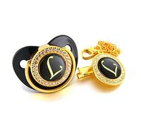 Bambino Nero Ciuccio Nome Iniziali Lettera Bling Di Lusso Dummy Succhietto con La Catena Clip per 0-18M, Ciucci per Bambini e Accessori