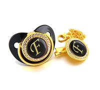 Bambino Nero Ciuccio Nome Iniziali Lettera Bling Di Lusso Dummy Succhietto con La Catena Clip per 0-18M, Ciucci per Bambini e Accessori