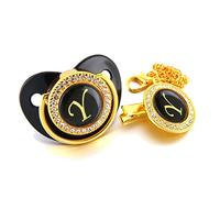 Bambino Nero Ciuccio Nome Iniziali Lettera Bling Di Lusso Dummy Succhietto con La Catena Clip per 0-18M, Ciucci per Bambini e Accessori