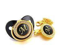 Bambino Nero Ciuccio Nome Iniziali Lettera Bling Di Lusso Dummy Succhietto con La Catena Clip per 0-18M, Ciucci per Bambini e Accessori