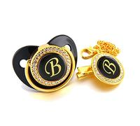 Bambino Nero Ciuccio Nome Iniziali Lettera Bling Di Lusso Dummy Succhietto con La Catena Clip per 0-18M, Ciucci per Bambini e Accessori