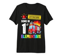Bambino Prima 1a Elementare Primo Giorno di Scuola Pompieri Maglietta Premium