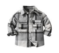 Bambino Ragazzi Camicia di Flanella Giacca Camicia Plaid Bambini Shacket Manica Lunga Plaid Button Down Top Risvolto Tasca Cardigan Regolare Casual Autunno Vestiti Capispalla, Grigio, 6-7 Years