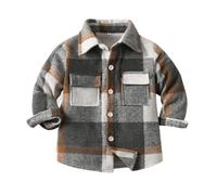 Bambino Ragazzi Camicia di Flanella Giacca Camicia Plaid Bambini Shacket Manica Lunga Plaid Button Down Top Risvolto Tasca Cardigan Regolare Casual Autunno Vestiti Capispalla, Grigio scuro, 4-5 Years