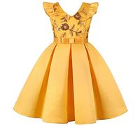 Bambino Stampe Senza Maniche Festa Hoilday Court Abito Da Principessa Abbigliamento Per Ragazze Taglia 128, giallo., 9-10 Anni